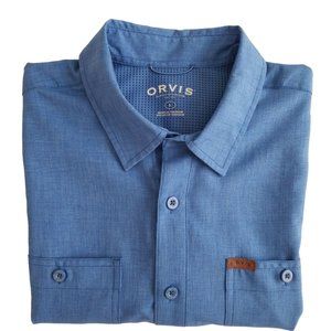 Orvis Shirt Mens Large Blue Casual Outdoors Fishing Camping Hiking Eyewear Wipe